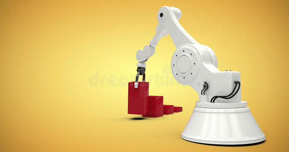 机器人将红色玩具块排列成条形ghaph3d的数字生成图像的复合图像