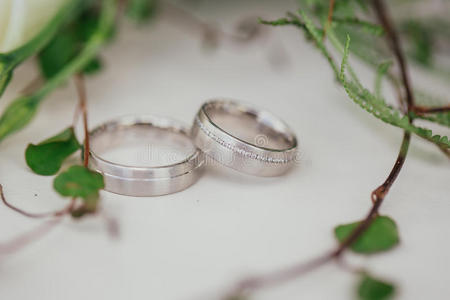 浪漫的 夫妇 浪漫 美女 婚礼 新娘 戒指 礼物 花束 夏天