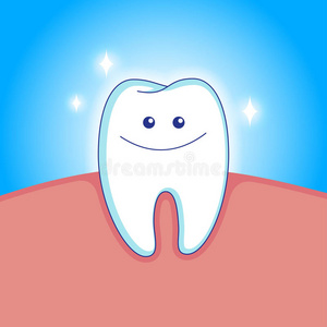 可爱的白色微笑牙齿的动画风格。