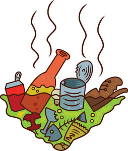 肮脏的垃圾池塘卡通插图照片