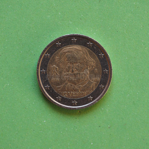 来自意大利的2欧元硬币照片