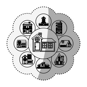 阴影 公寓 绘画 贴纸 建筑学 建筑 概述 卡通 剪贴画