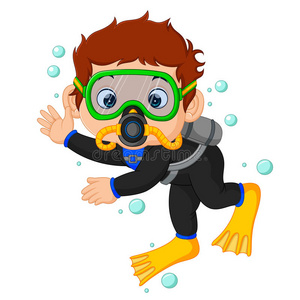 海洋潜水男孩潜水员男孩卡通照片
