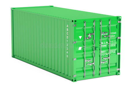 绿色货物集装箱，3D渲染