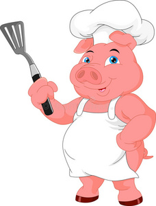 可爱的猪厨师卡通