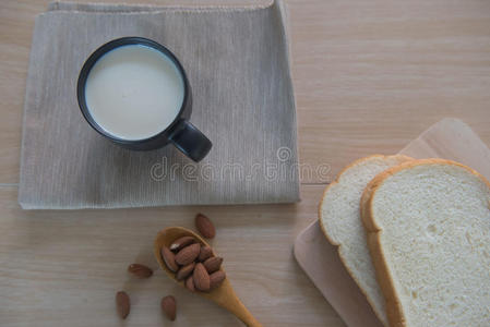 牛奶 杏树 手工制作的 产品 特写镜头 早晨 饮食 早餐