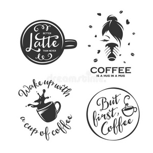 咖啡相关的复古矢量插图与引号。