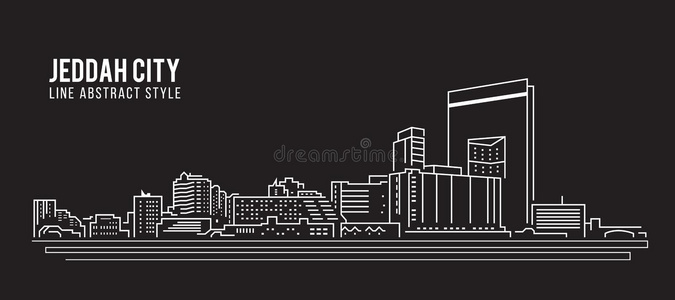 城市景观建筑线艺术矢量插图设计吉达市