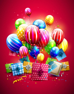 新的 颜色 乐趣 节日 幸福 卡片 假日 气球 礼物 五彩纸屑