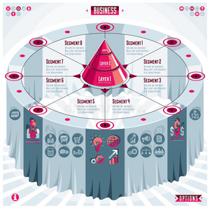 创意信息图形元素概念，三维表与分层金字塔思想，矢量布局插图。