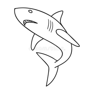 大白鲨图标的轮廓风格隔离在白色背景上。 冲浪符号股票矢量插图。