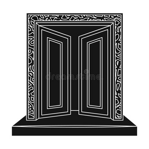 大门到瓦尔哈拉图标的黑色风格隔离在白色背景。 维金斯符号股票矢量插图。
