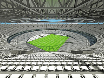 巨大的空足球竞技场三维渲染一个圆形足球体育场与白色座位照片