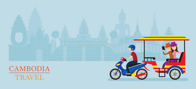 柬埔寨图克图克旅游服务，地标背景