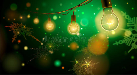 电灯泡 招呼 收集 边境 闪烁 横幅 庆祝 插图 照亮 十二月