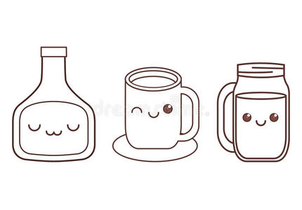 日本人 可爱的 瓶子 可爱极了 漫画 美味的 涂鸦 表情符号