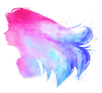 发型 绘画 艺术 轮廓 长的 美丽的 喷雾 女人 水彩 插图