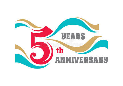 五个标志创意徽章5周年. 五个模板标志徽章设计元素. 抽象横幅照片