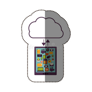 彩色贴纸与云服务与应用程序设置下载在平板电脑上