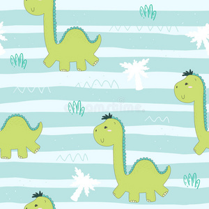 可爱的无缝图案与有趣的恐龙。 矢量插图。