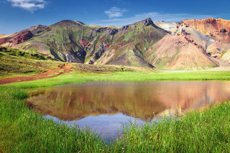 美女 冰岛 颜色 小山 风景 火山 自然 冰岛语 夏天 徒步旅行