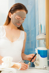 健康 女孩 女人 面部 面具 纵容 皮肤 照顾 浴室 水疗中心