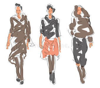 时装设计师 外套 自由的 女孩 收集 绘画 靴子 插图 披风
