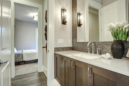 地板 建筑 翻新 房地产 美国人 形象 浴室 灰褐色 美丽的