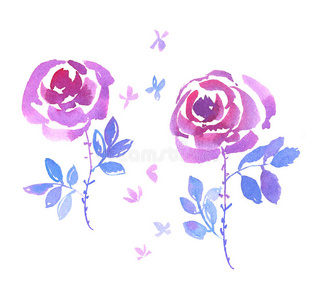 装饰粉红色玫瑰手绘制
