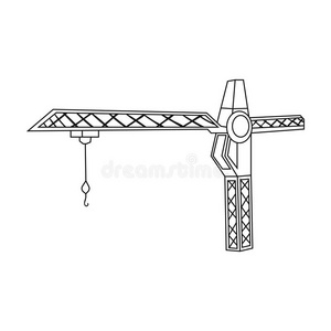 建筑起重机图标的轮廓风格隔离在白色背景上。 建筑师的象征。