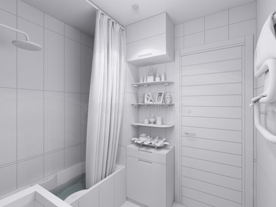 设计浴室的三维插图