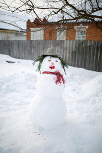穿着红色衣服和帽子的可爱雪人