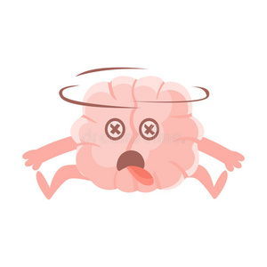 头晕人性化的大脑感觉不适,坐在眼睛里有十字架,智力人体器官卡通人物