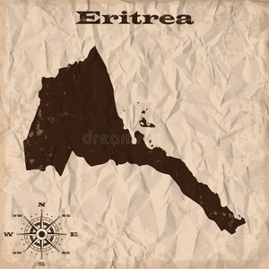 厄立特里亚旧地图与灰色和皱巴巴的纸。 矢量插图