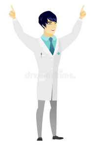 医生举起手臂站起来。