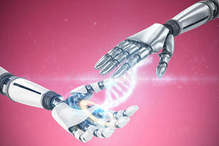 银金属机器人手的复合图像