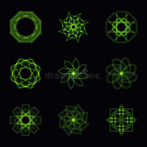 矢量中的抽象绿色霓虹灯形状和分形集合