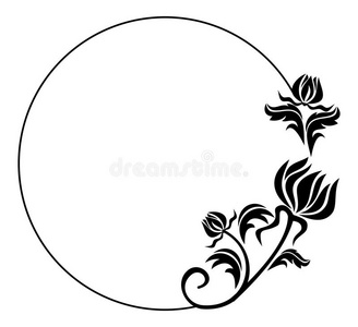 黑白圆形框架与花卉剪影.照片