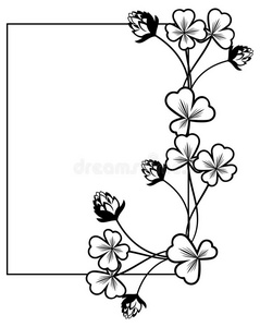 黑白框架与三叶草轮廓。 光栅剪辑艺术。