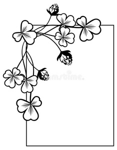 黑白框架与三叶草轮廓。 光栅剪辑艺术。