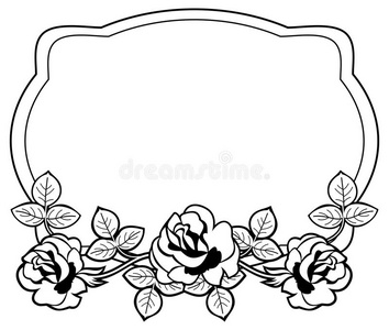 黑白框架与风格化的玫瑰轮廓。 光栅cl