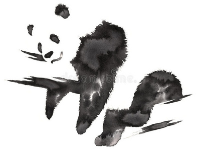 熊猫照片黑白单色绘画用水和墨水画熊猫插图照片