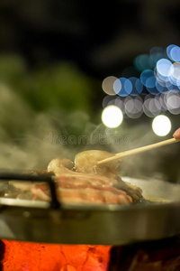 晚餐 烤架 猪肉 热的 食物 盘子 平底锅 特写镜头 烤的