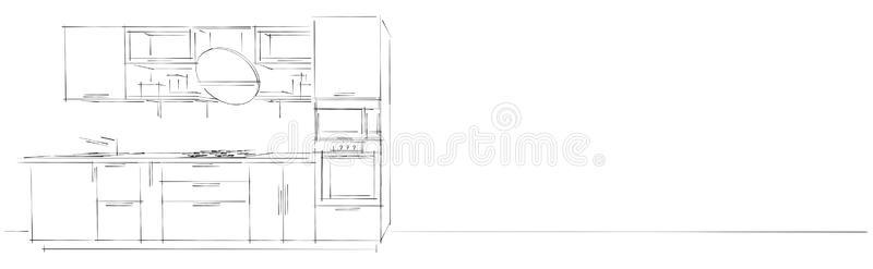 削减 建设 绘画 长的 厨房 公寓 插图 蓝图 建筑师 框架