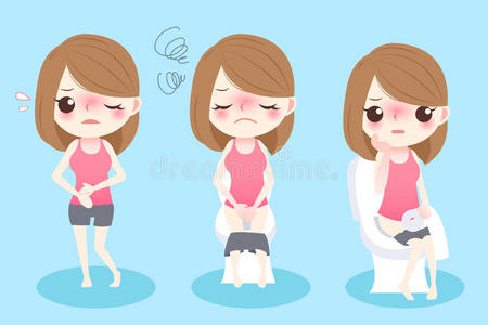 卡通竹叶患有便秘的卡通女人照片