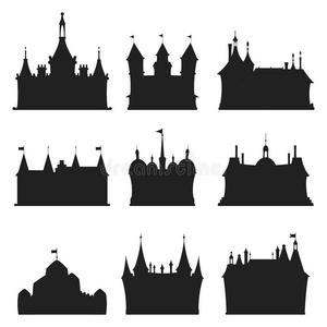 卡通城堡建筑剪影矢量插图