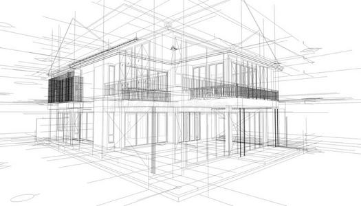 建筑线框结构的抽象三维渲染.照片