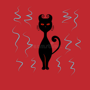 红眼睛的黑猫照片