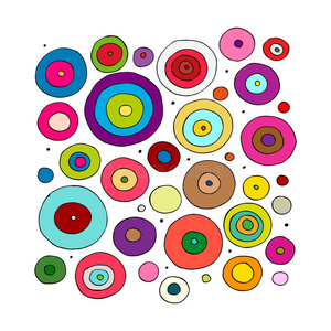 有趣的圆圈五颜六色，素描为您的设计