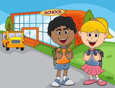 孩子们去上学卡通照片